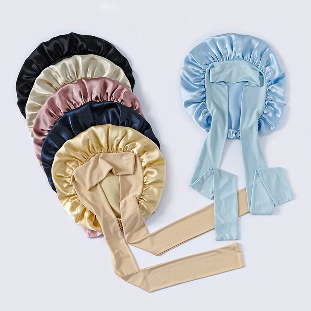 Bonnet de nuit 100 % soie de mûrier pour femmes aux cheveux bouclés, bonnet en satin ajustable avec large bande élastique pour un soin des cheveux sans dommages et un séchage rapide