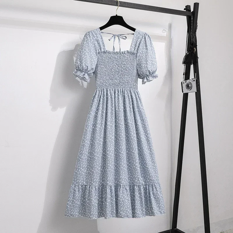 Printemps été robes en mousseline de soie mode femme taille élastique à manches courtes plissée tenue décontractée femmes robes a-ligne robes