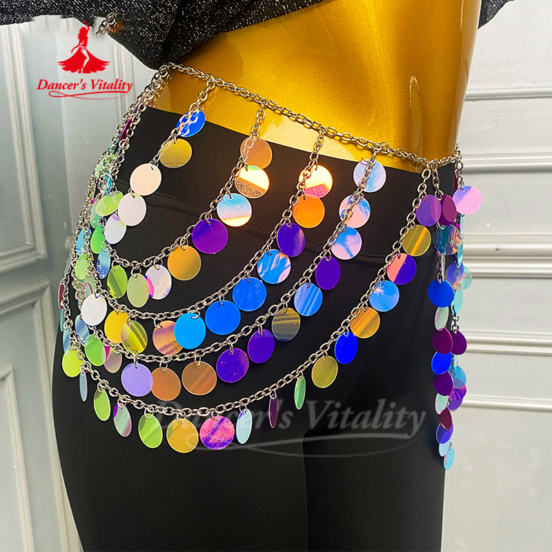 Ceinture de Performance de danse du ventre, paillettes colorées avancées, chaîne de taille à franges, accessoires de pratique de danse orientale pour adultes et enfants