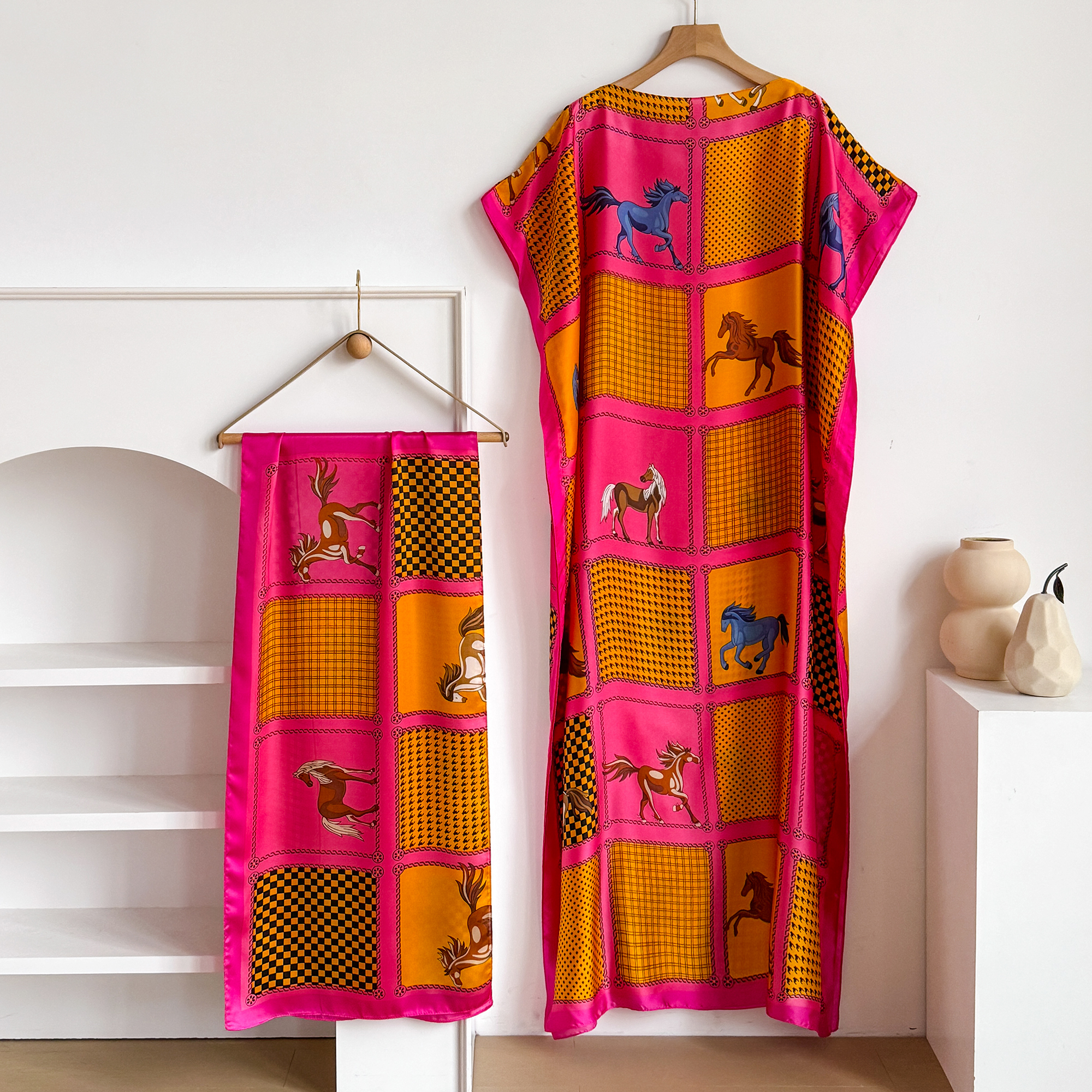 Robe Kaftan Élégante en Soie Imprimée pour Femme Musulmane, Nouvelle Mode Africaine Longue Abaya Koweïtienne Oversize pour l'Été 2026