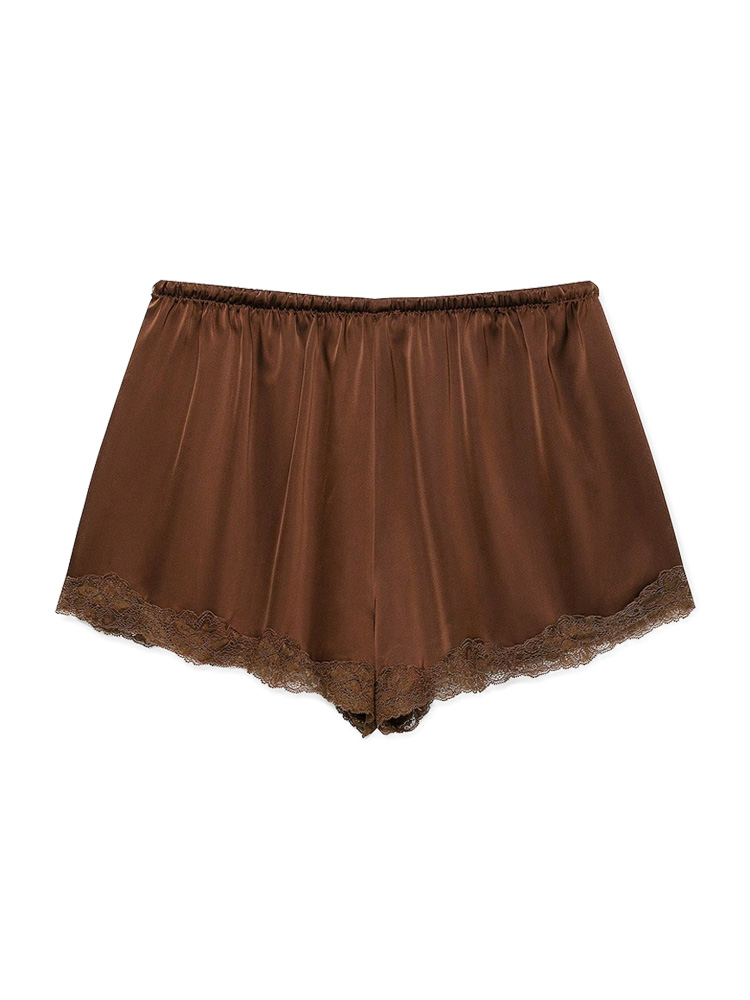 Shorts en satin et dentelle pour femme avec taille élastique et cordon de serrage pour l'été