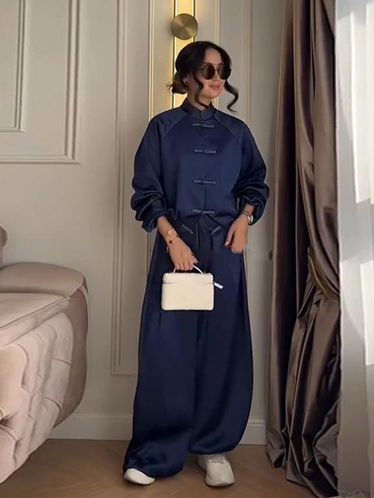 Ensembles décontractés manteau et pantalon pour femme, coupe ample, manches longues, simple boutonnage, taille élastique avec nœud, nouvelle collection printemps 2026, ensemble uni pour femme