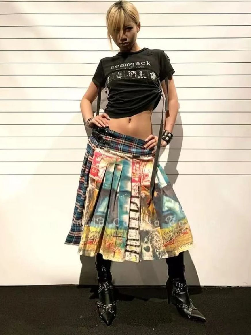 Jupe fendue sexy pour femme, collection printemps-été 2026, vêtement féminin streetwear imprimé au design unique