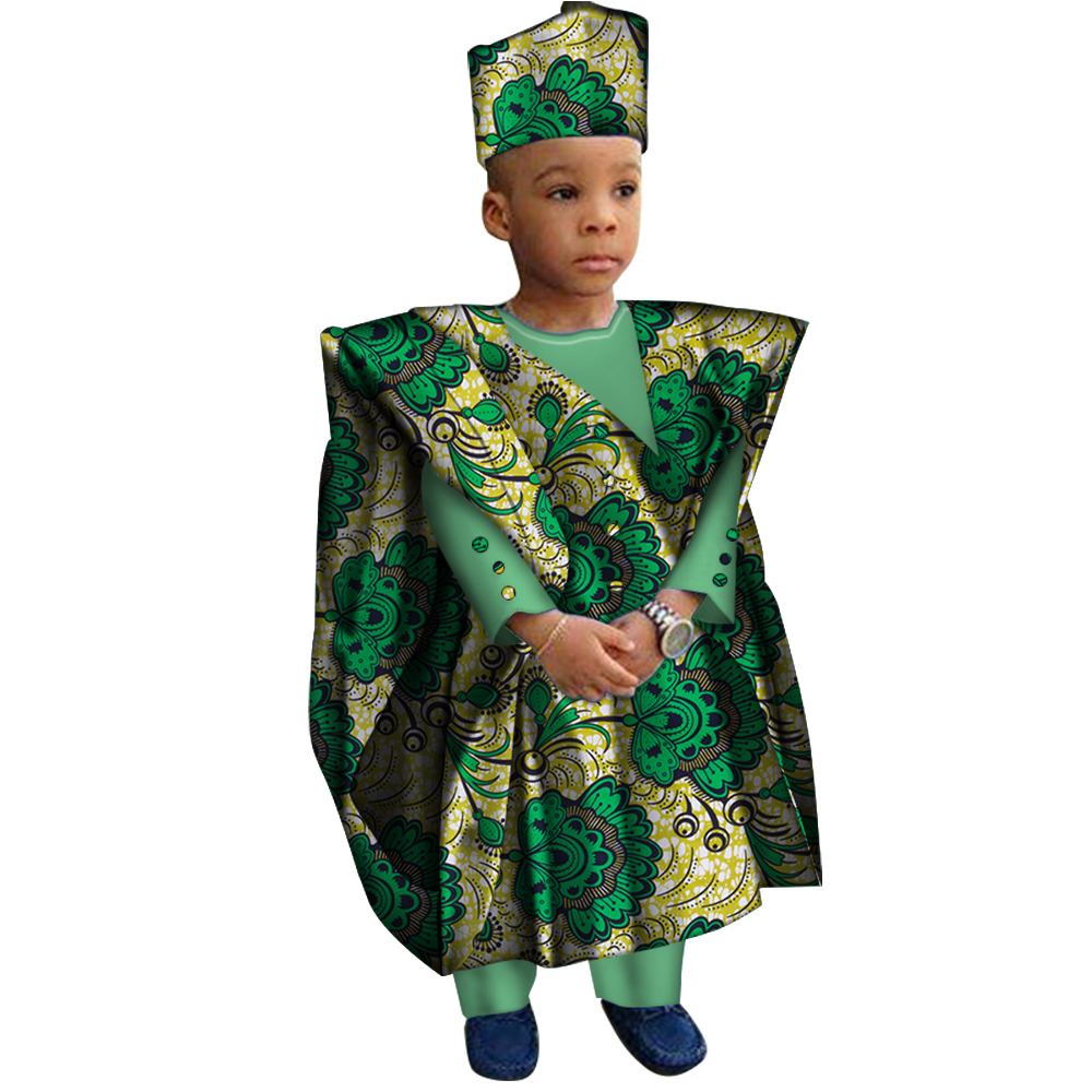 Ensemble de vêtements africains avec chapeau et pantalon pour garçons, vêtements College africains, robe Bazin Riche Dashiki, WYT200