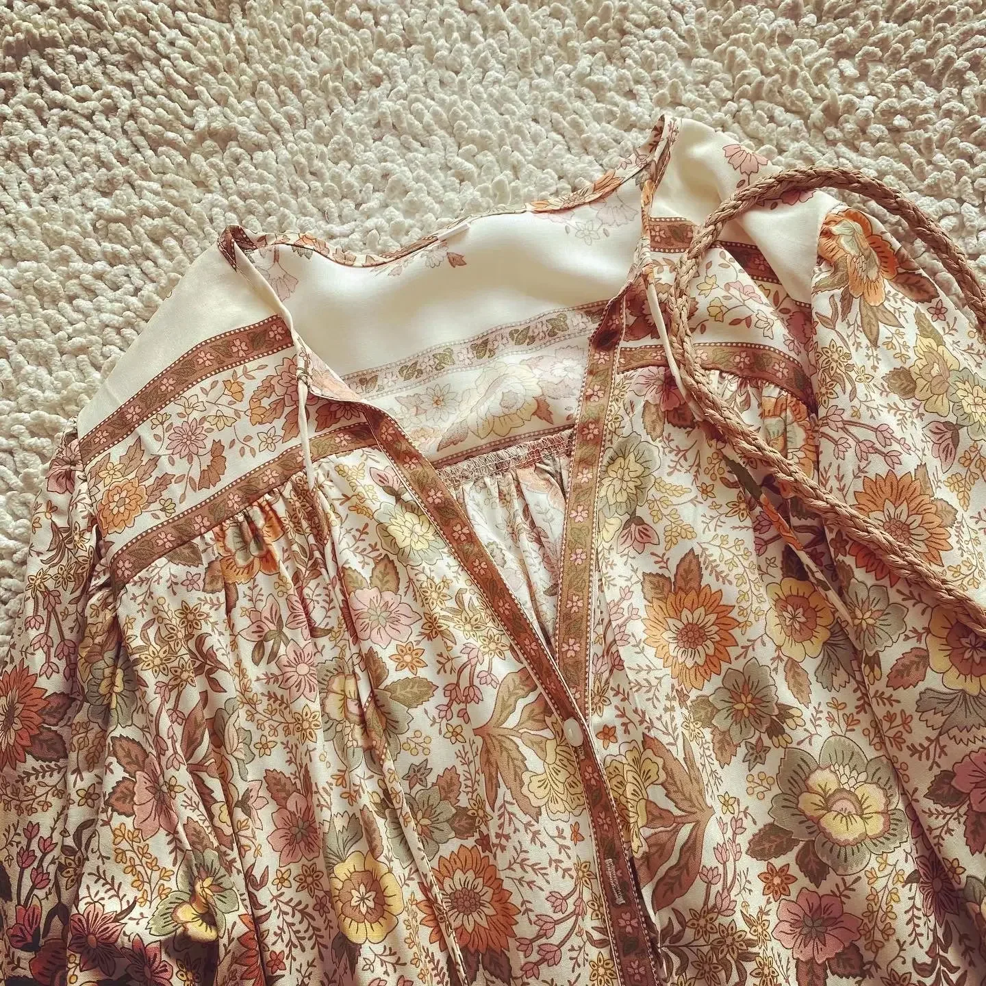 Chemisier Boho Super Chic pour Femme, Imprimé Floral, lèvent, Col en V, Pompon, Automne, Manches sulf, Chemise, Médicaments, Vacances