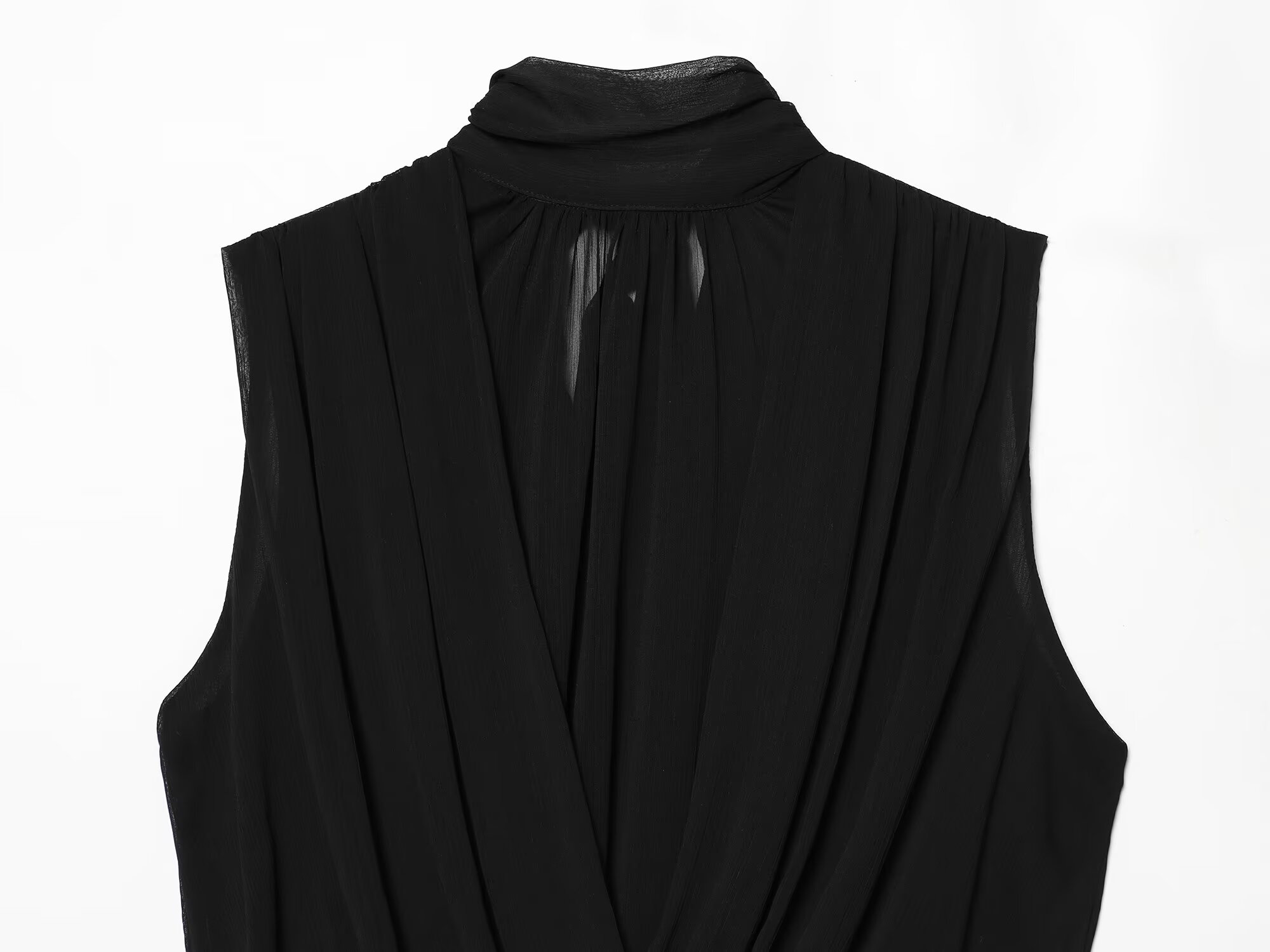 Hauts drapés noirs pour femmes, style ballon, col roulé sans manches, chic et tendance, pour l'été