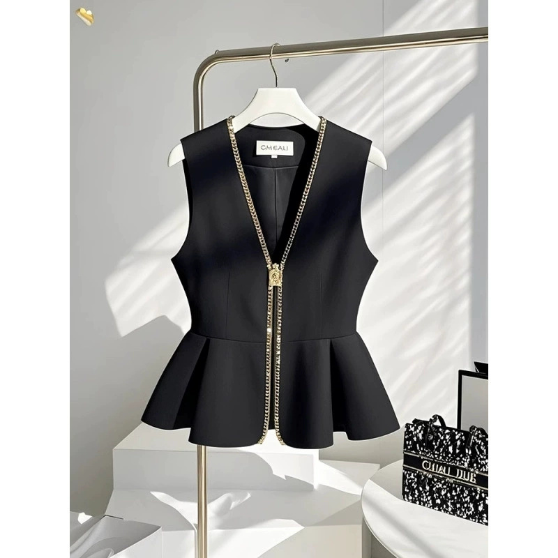 Gilet court de printemps pour femmes, nouveau tempérament à la mode, élégant, sans manches, décontracté, assorti avec tout, manteaux féminins, 2025