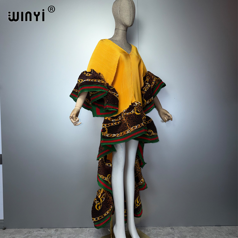 Robe Kaftan Maxi Bohème WINYI du Moyen-Orient, élégante, plissée, élastique, pour la plage, tenue de soirée de luxe, style Dubaï, Abaya