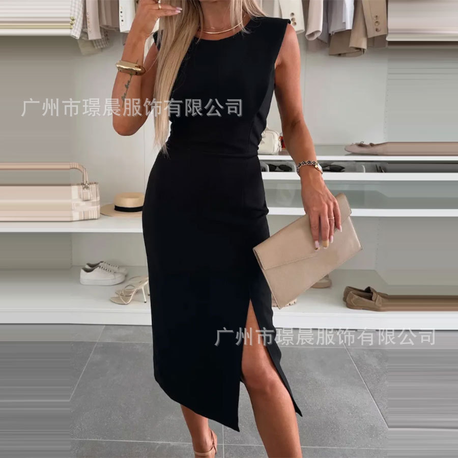 Robes mi-longues d'été pour femmes, décontractées, sans manches, moulantes, rouge, col rond, robe de soirée élégante, 2025
