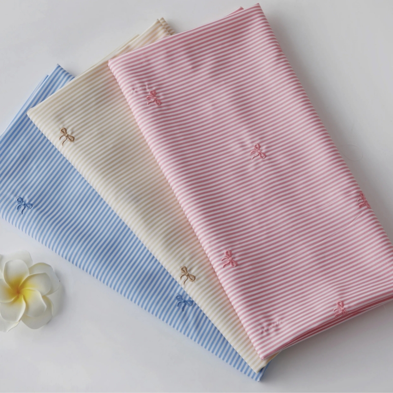 Tissu rayé brodé nœud papillon 140x50cm pour robe chemise, vêtements pour enfants, grand bandeau, tissu DIY pour vêtements de bébé