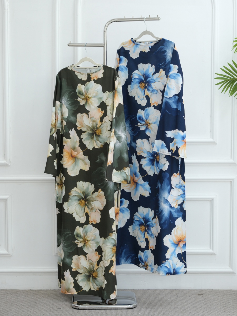 Abaya longue à imprimé floral de luxe pour femmes musulmanes du Moyen-Orient, robe modeste de Dubaï, kaftan, robe de Ramadan, vêtements islamiques pour femmes, Kebaya