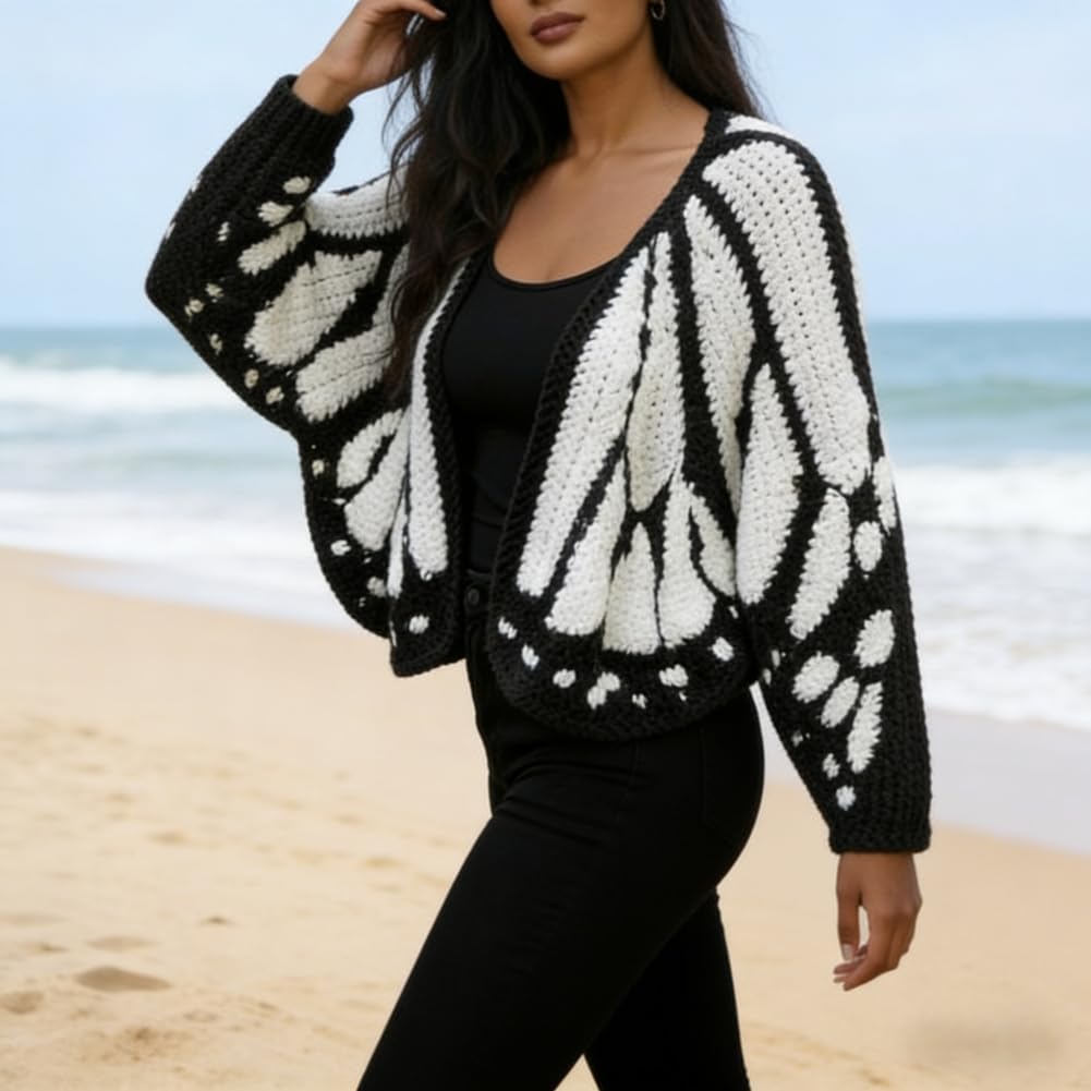 Cardigan en tricot crocheté motif papillon Monarch avec design d'ailes, cardigan papillon tendance pour femme, excellent cadeau pour la fête des mères