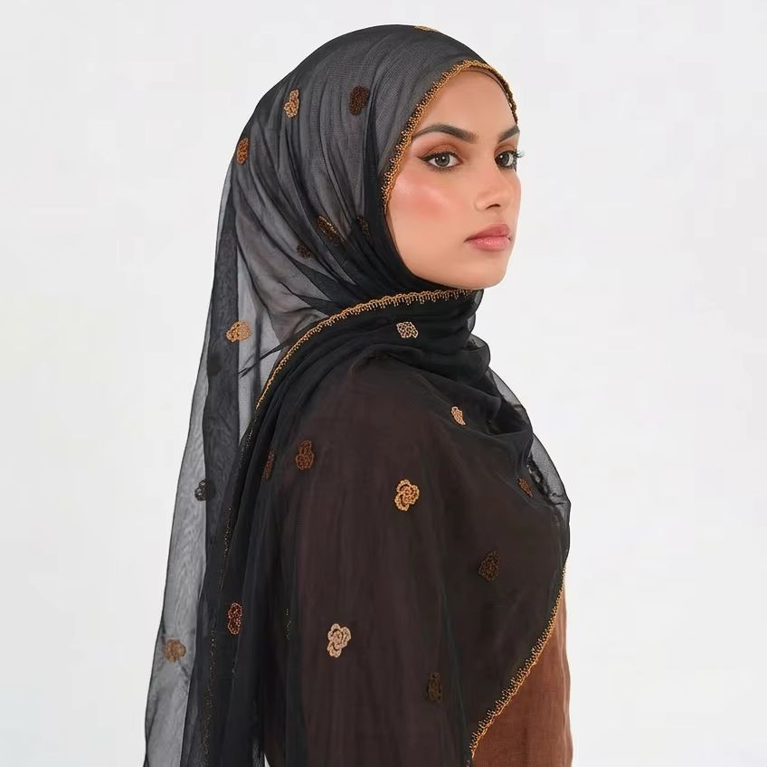 Élégant foulard en dentelle brodée de fleurs pour femme, châle long léger, écharpe respirante à bords ondulés, protection solaire, 180*60cm