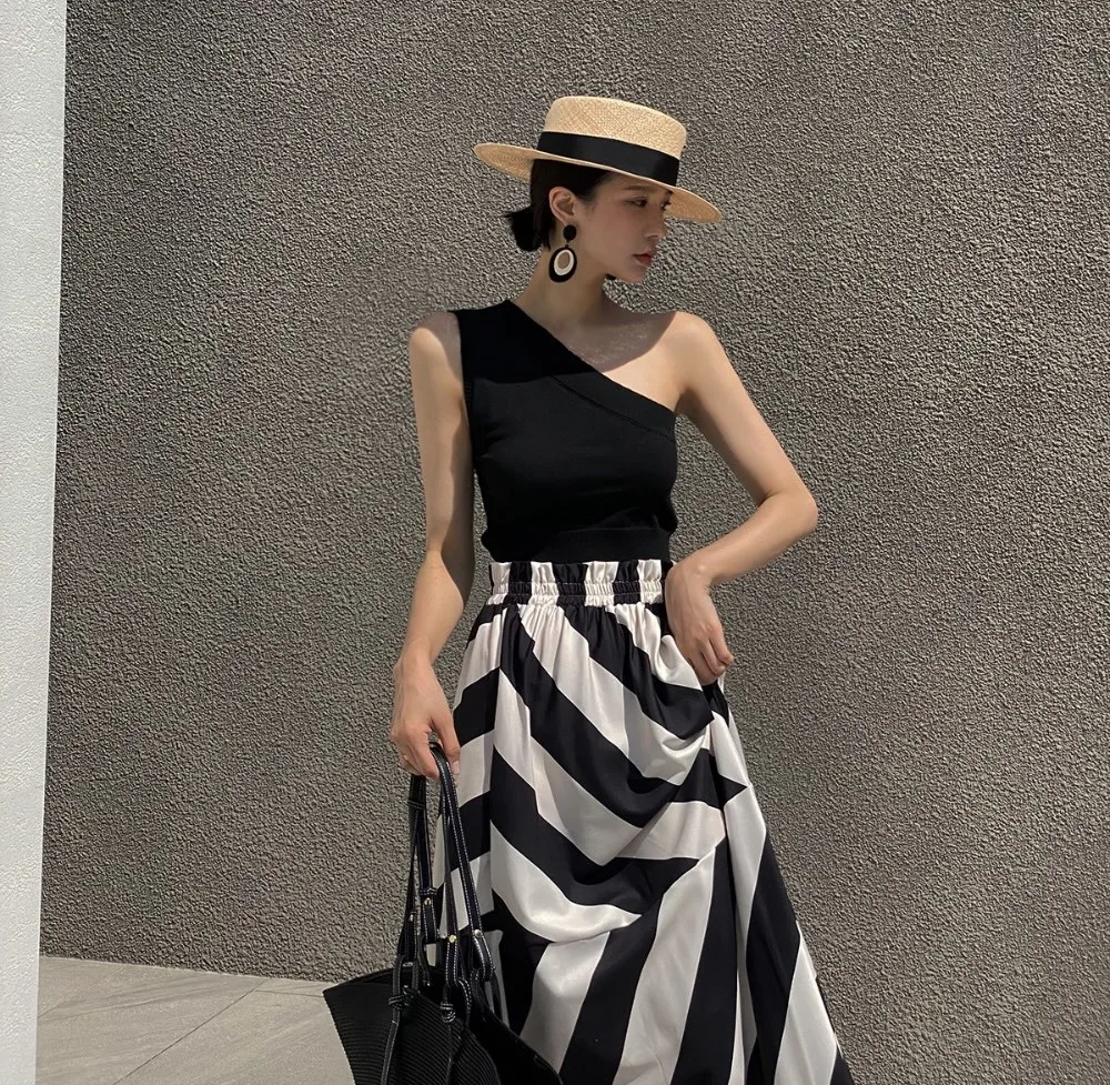 Jupe Maxi Vintage mi-longue pour femmes, Style coréen, Falda Larga, rayée irrégulière, Goth Mujer Moda, nouvelle collection 2026