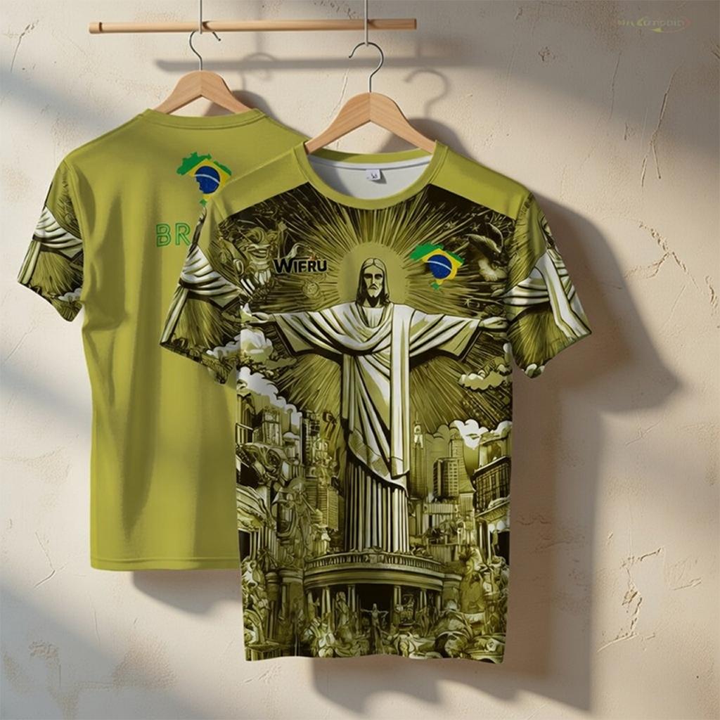 Maillot de football imprimé Jésus Brésil 2026 – Nouveau haut d'entraînement de football d'été pour adultes et enfants – T-shirt respirant et à séchage rapide pour l'extérieur