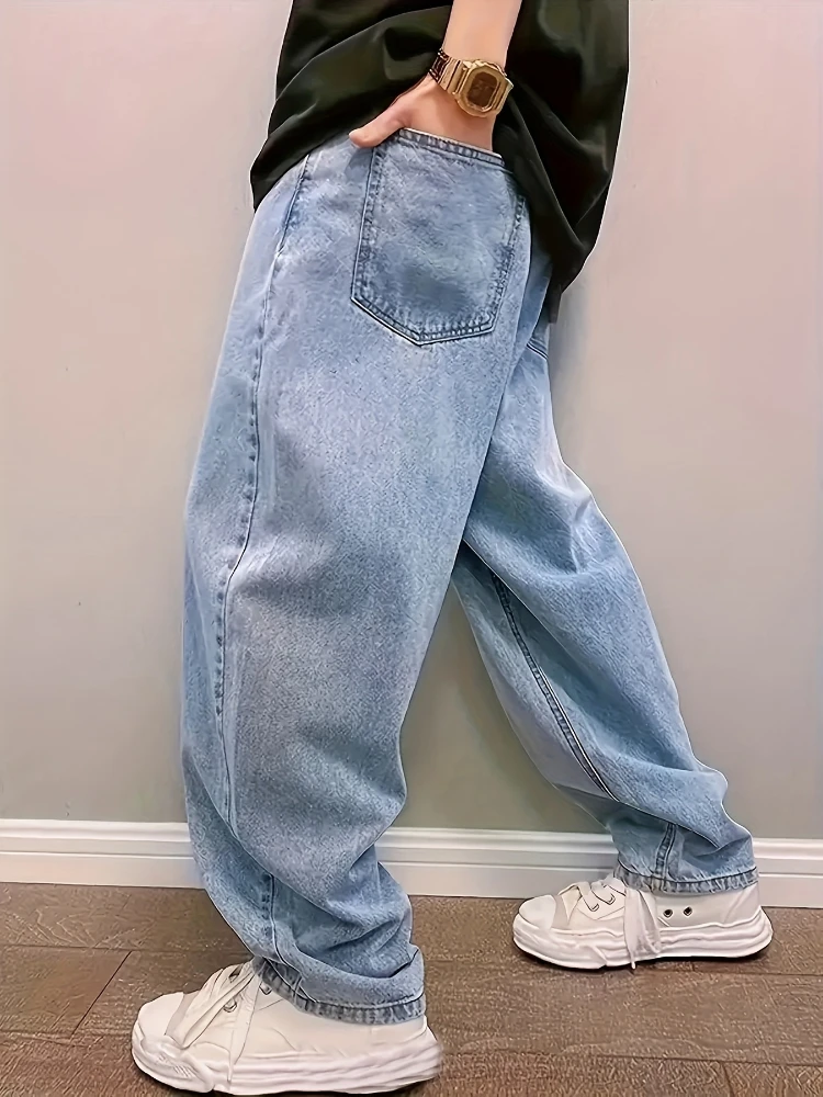 Jean Baggy surdimensionné pour hommes, pantalon droit, ample, bleu clair, Streetwear, mode, jambes larges, Y2k, printemps automne