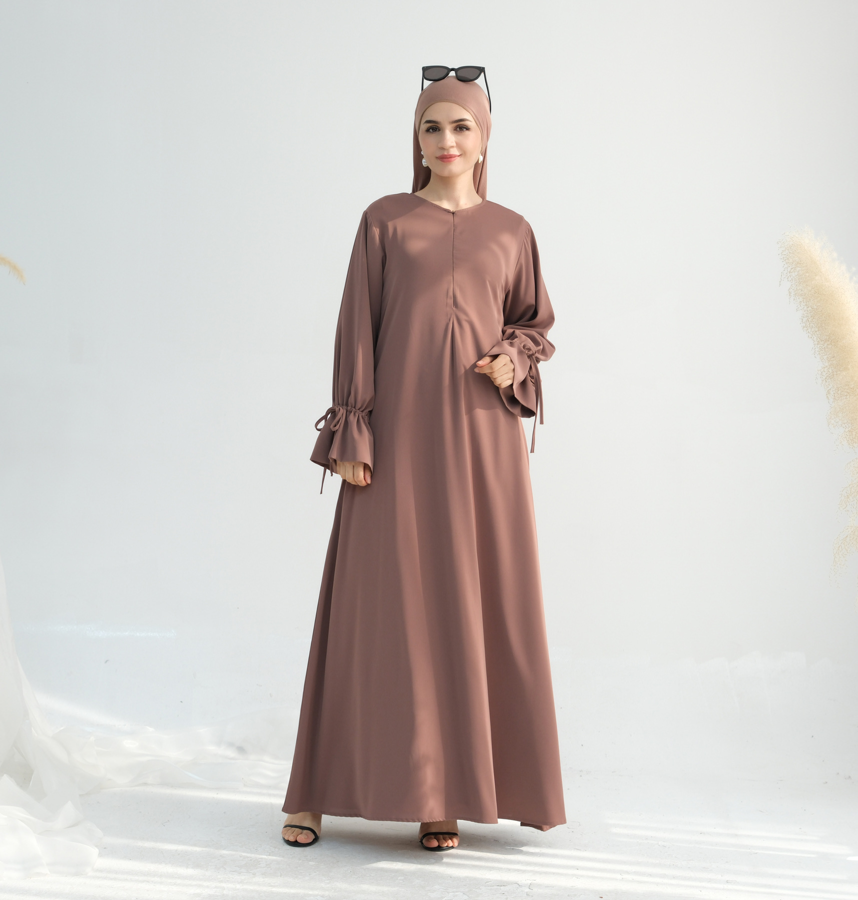 Robe longue pour femme Eid à manches évasées, Abaya musulmane, Jalabiya, Robes longues de Ramadan, Robes de soirée à nœud, Robe longue arabe, Caftan Maroc Dubaï
