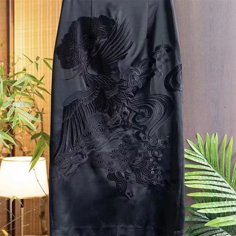 Jupes pour femmes printemps et automne Style chinois broderie tridimensionnelle Double couche taille fendue couverture ventre jupe 2025