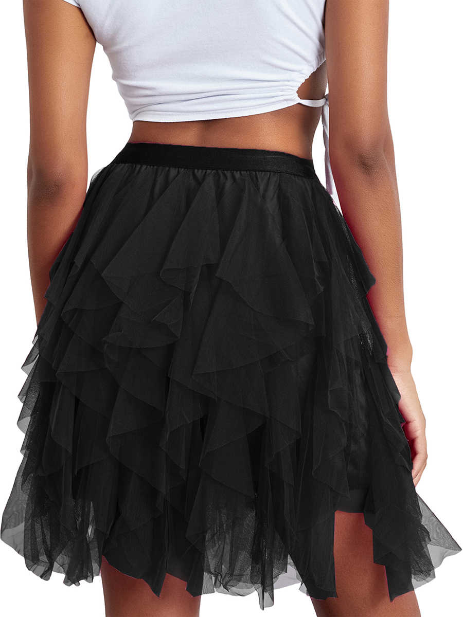 Jupe Tutu en Tulle pour Femme, Couleur Unie, Noir, Beige, Rose, Vert, Blanc, artificiel astique, Maille Superposée, Ligne Graduée, Été 2024