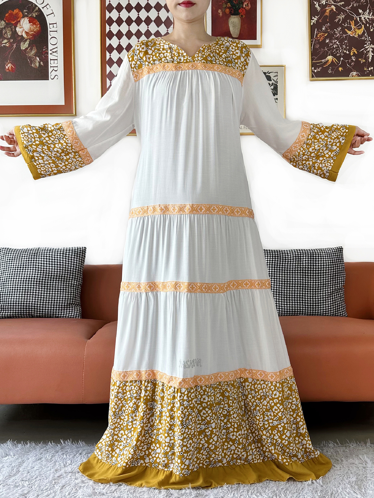 Ventes Exclusives 2026 Nouvelle Robe Africaine Boubou KASHKHA en Coton Abaya Ample Musulmane avec Grand Foulard Maxi pour le Ramadan