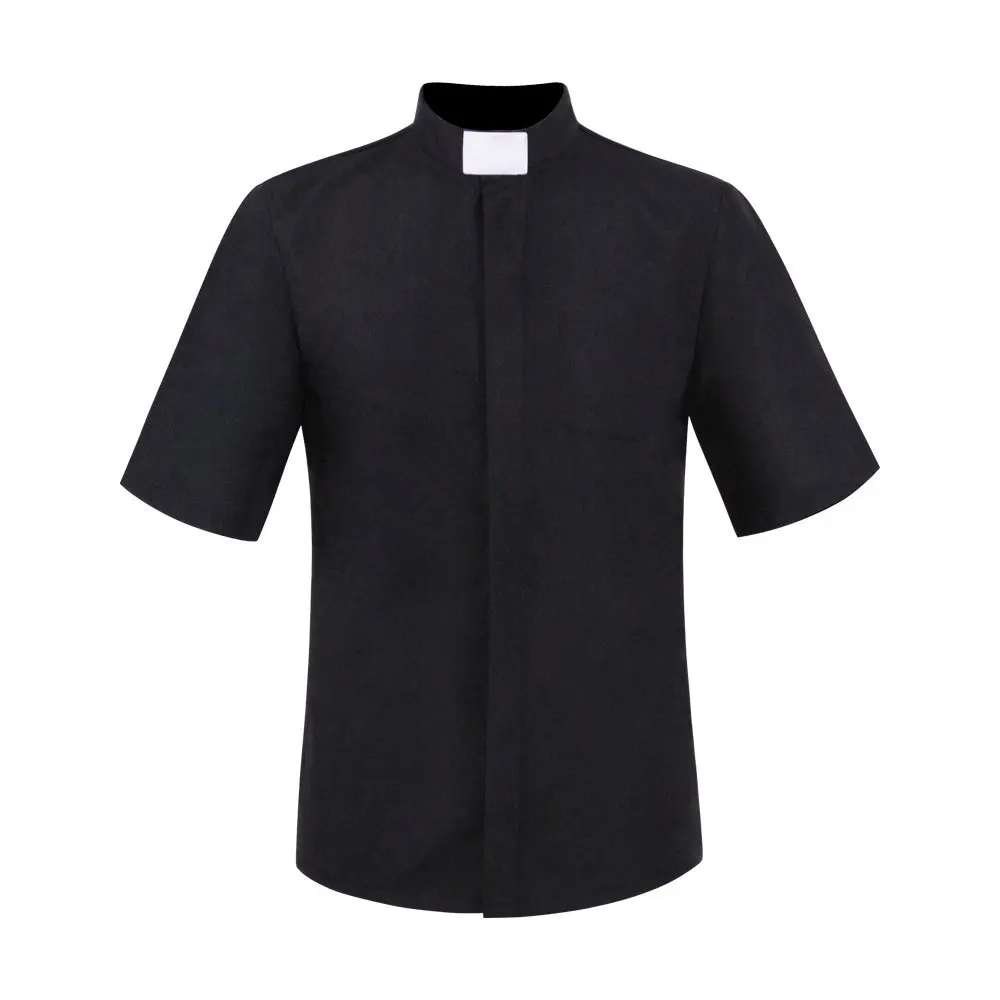 Chemise col prêtre hommes clergé debout église catholique ministre prédicateur été à manches courtes hauts chemisier romain S-5XL