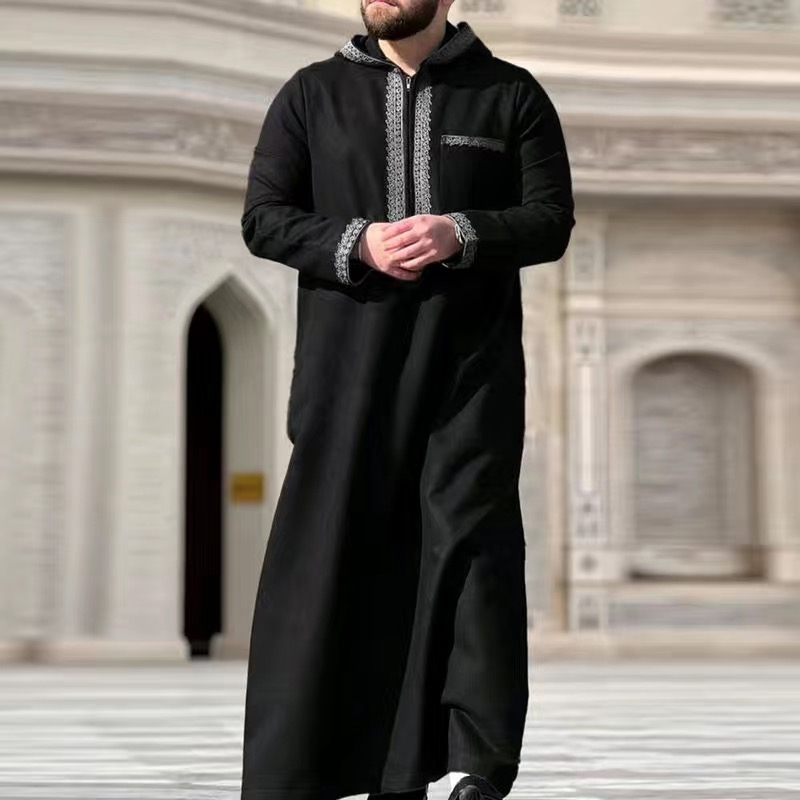 Nouvelle robe longue pour hommes musulmans, vêtements ethniques islamiques à capuche, robe longue décontractée élégante rétro pour hommes avec broderie du Moyen-Orient