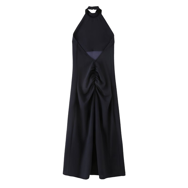 MUJER froncé licou robe femme épaules dénudées robes longues pour les femmes Sexy dos nu robes de soirée plage Midi femmes robe d'été