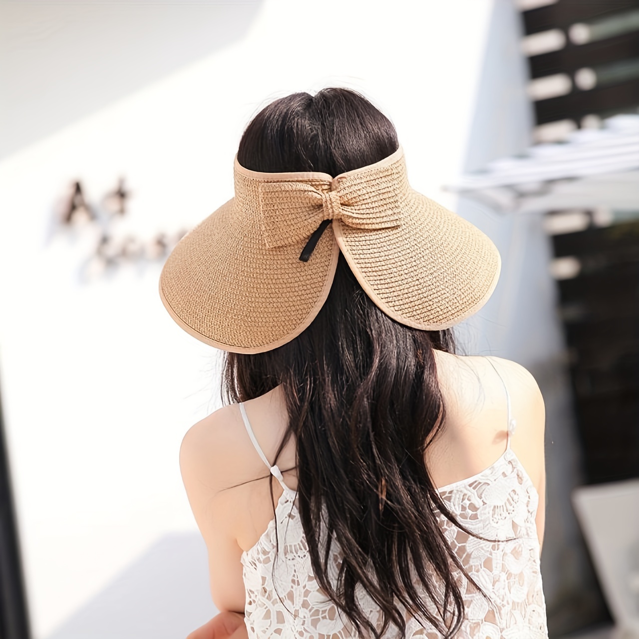 Chapeau Visière d'Été pour Femme - Élégant et Résistant aux UV pour la Randonnée en Plein Air, Casquette de Soleil Pliable à Large Bord, Chapeau de Plage en Paille