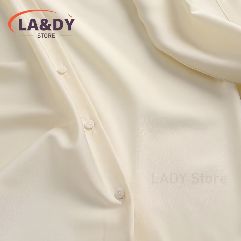 Chemise en satin pour femmes, col classique, boutonnée sur le devant, manches longues, coupe ample, idéale pour le bureau et les occasions décontractées.