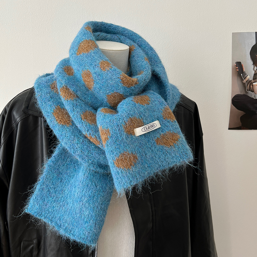 Mode moelleux couleur bloc à pois laine mélange écharpe unisexe hiver chaud tricot foulard polyvalent foulards doux