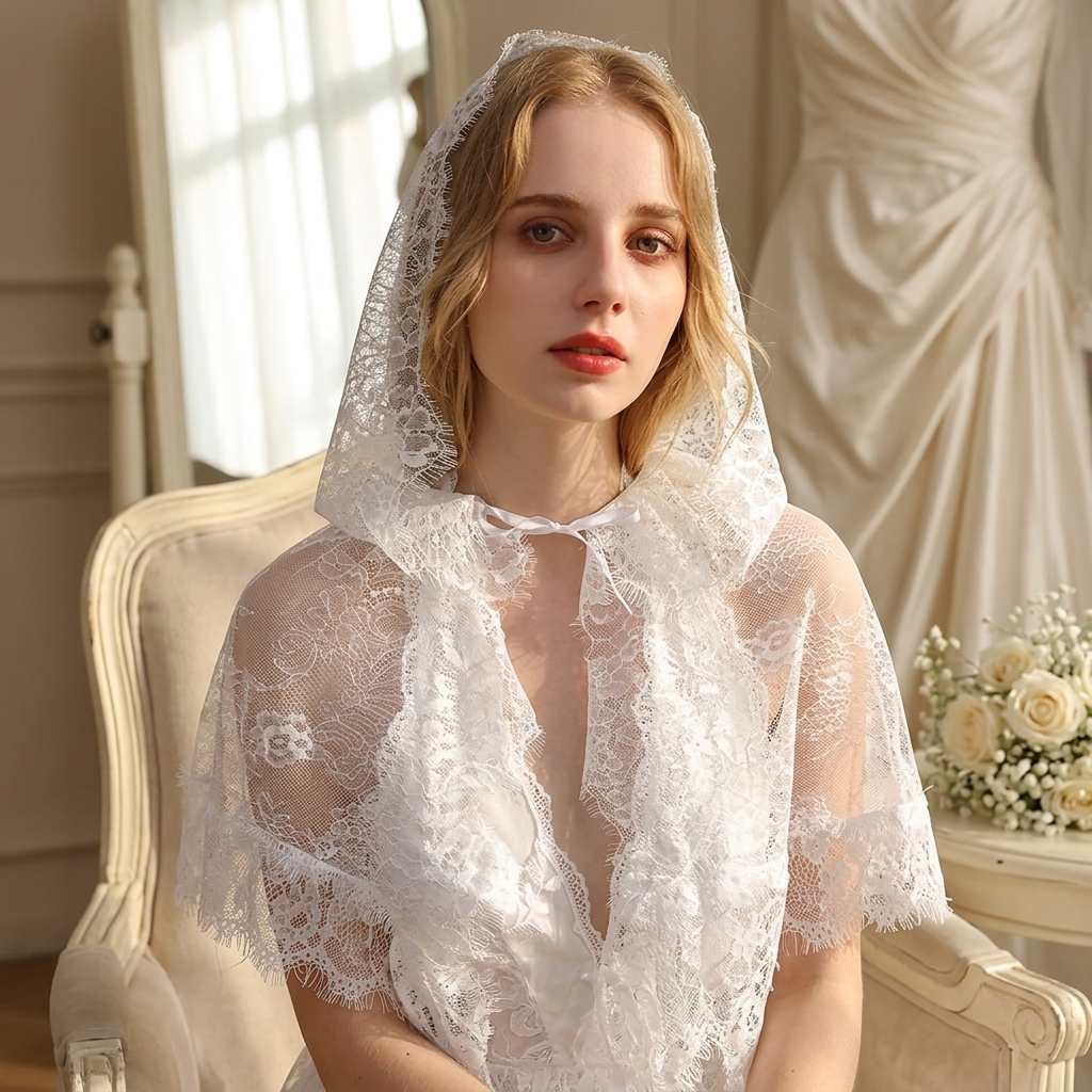 Voile de tête en dentelle blanche pour femme, accessoire de cheveux musulman, élégant pour cérémonie religieuse, couvre-chef de mariage, bandeau en dentelle, châle en dentelle