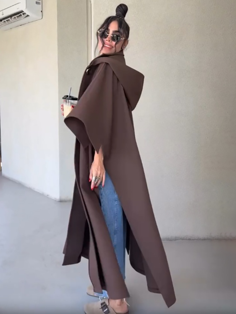 Manteau long élégant de style cape à capuche vintage, ample et décontracté pour femmes, vêtement d'extérieur tendance et à la mode pour l'automne.