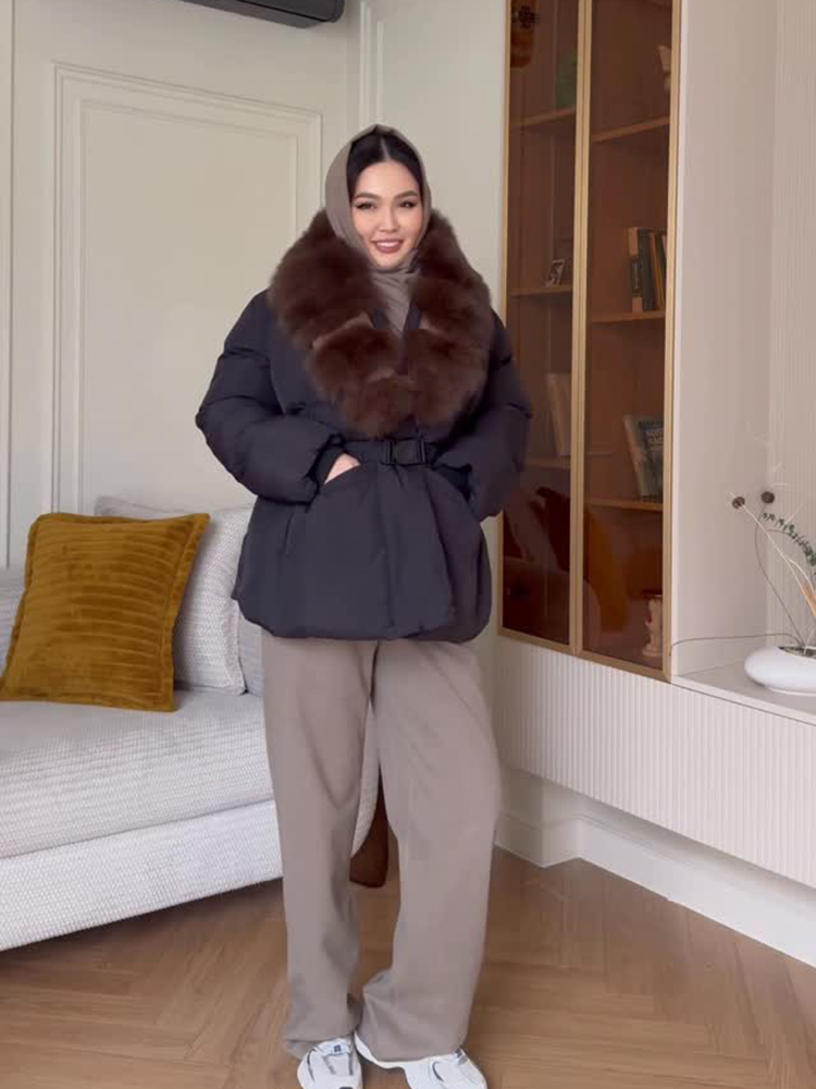 Manteau d'hiver pour femme, col en fourrure, manches chauve-souris, coupe ample, ceinture à la taille, veste chaude, coupe ample, couleur unie, vêtement d'extérieur tendance pour femme.