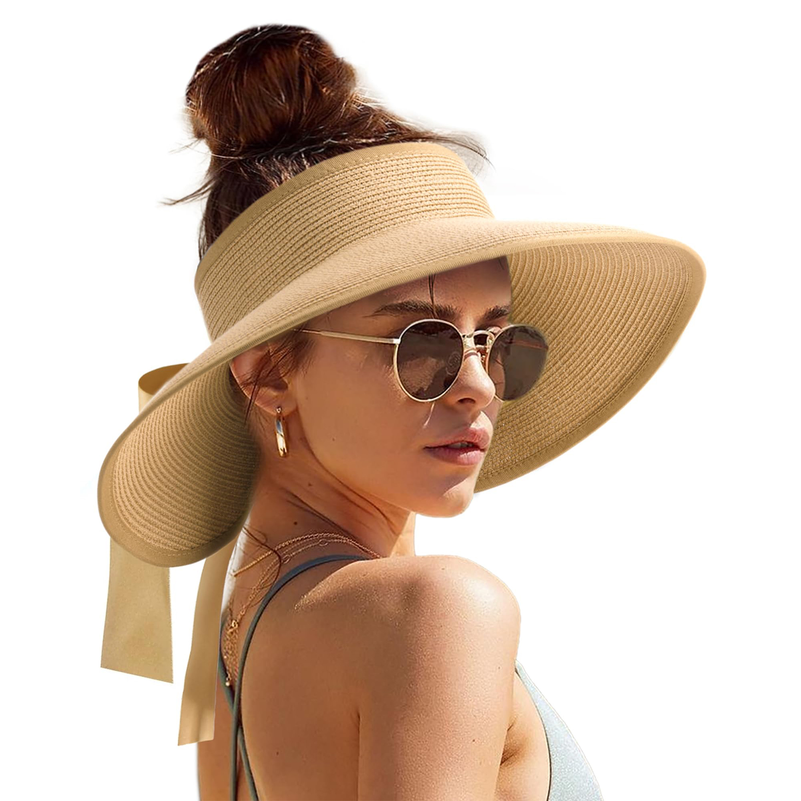 Chapeau Visière Femme avec Nœud – Essentiels d'Été Anti-UV à Large Bord – Chapeau de Plage et d'Extérieur Indispensable au Quotidien – Couleurs Multiples – Accessoire de Tête pour Femme