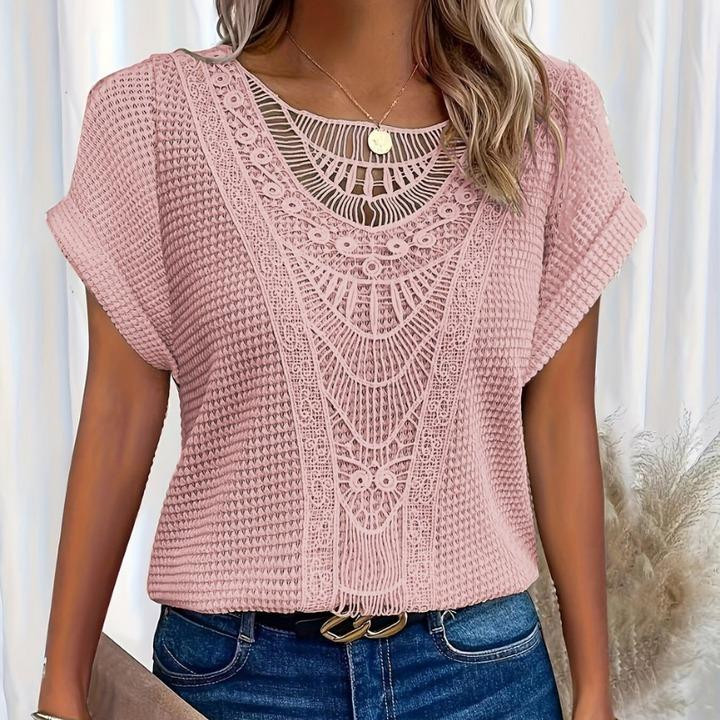 T-shirt élégant à manches courtes avec empiècements en dentelle, vêtements pour femmes, nouveaux modèles printemps-été 2026 européens et américains