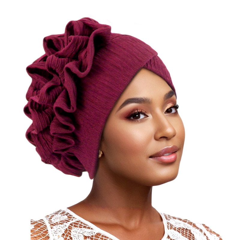 Nouveau musulman à volants fleur élégant Turban chapeau pour femmes Bonnet solide chapeau élastique Islam bonnets chapeaux Ramadan chimio casquette