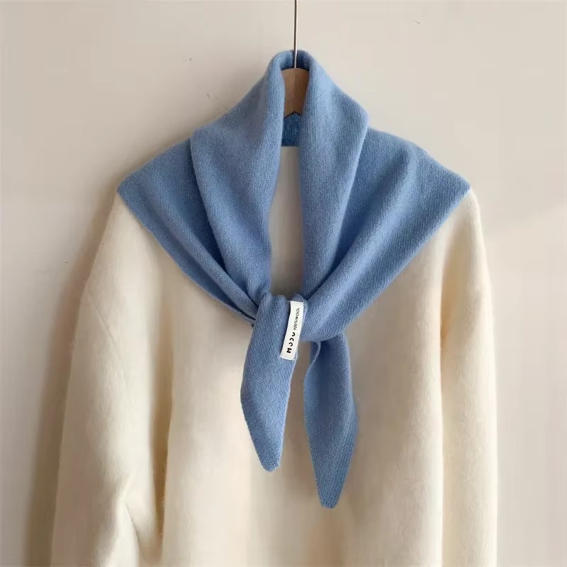 Écharpe Triangle tricotée en laine australienne pour femme, châle chaud, Protection du cou, petite écharpe décorative, automne hiver, 100%