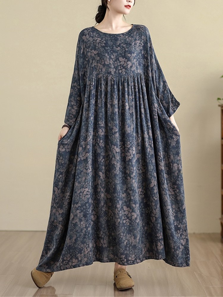 Surdimensionné coton vintage floral nouveau dans les robes pour les femmes décontracté ample longue printemps automne robe vêtements élégants 2025