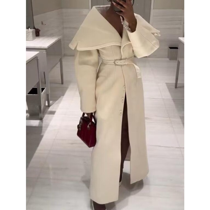 Automne et hiver vêtements pour femmes mode tempérament revers avec ceinture longue manteau en laine veste design sens polyvalent