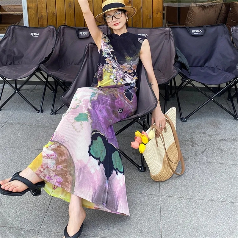 Robes pour femmes vêtements pour femmes Miyake robe imprimée plissée de haute qualité jupe Cheongsam de Style National chinois jupe en queue de poisson été