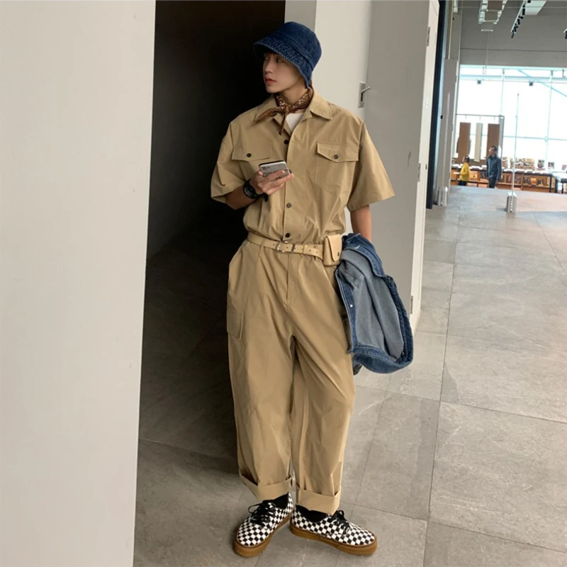 Salopette de travail à la mode américaine pour hommes, chemises rétro, combinaisons de style coréen, beau streetwear urbain, esthétique Y