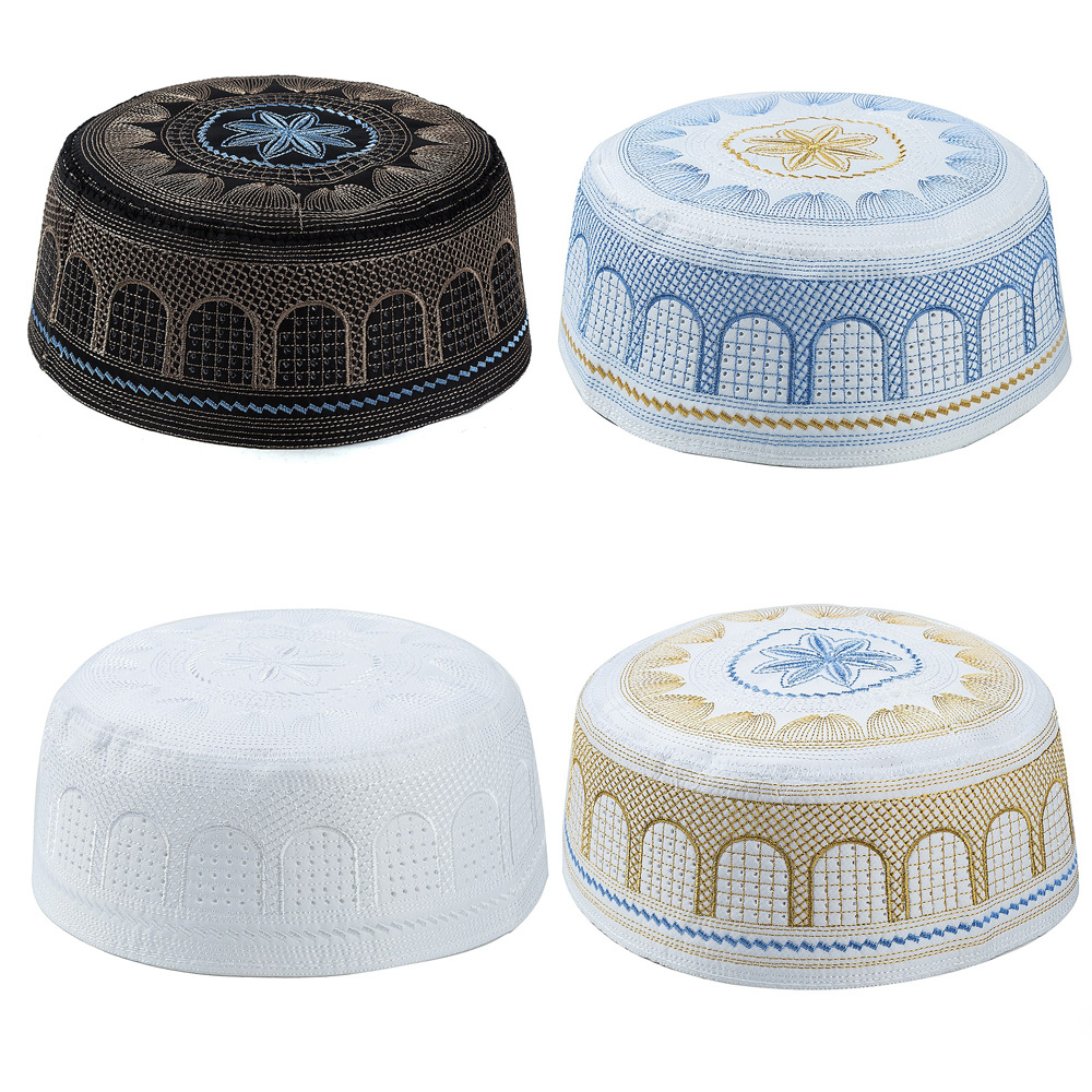 Chapeau islamique Hui brodé pour homme, chapeau de culte musulmane, chapeau indien des Émirats de l'arabie saoudienne, casquette ronde Topi Kufi, 2024