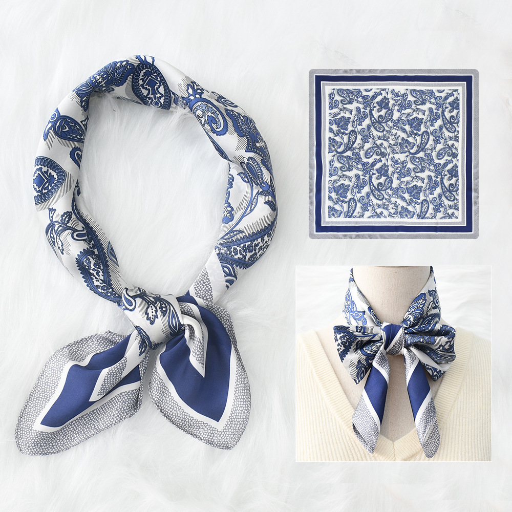 Petite écharpe carrée de luxe imprimée Paisley, fausse soie, foulard de cou fin, Style Mature, protection solaire pour femmes, 70x70cm