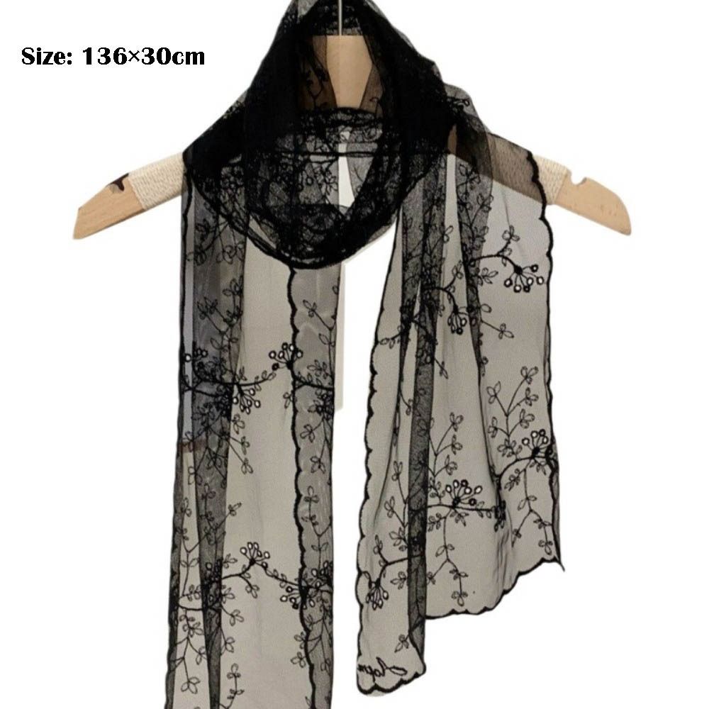 Écharpe en dentelle littéraire rétro pour femmes, longue fleur brodée, châle de protection solaire, Version coréenne, foulard féminin