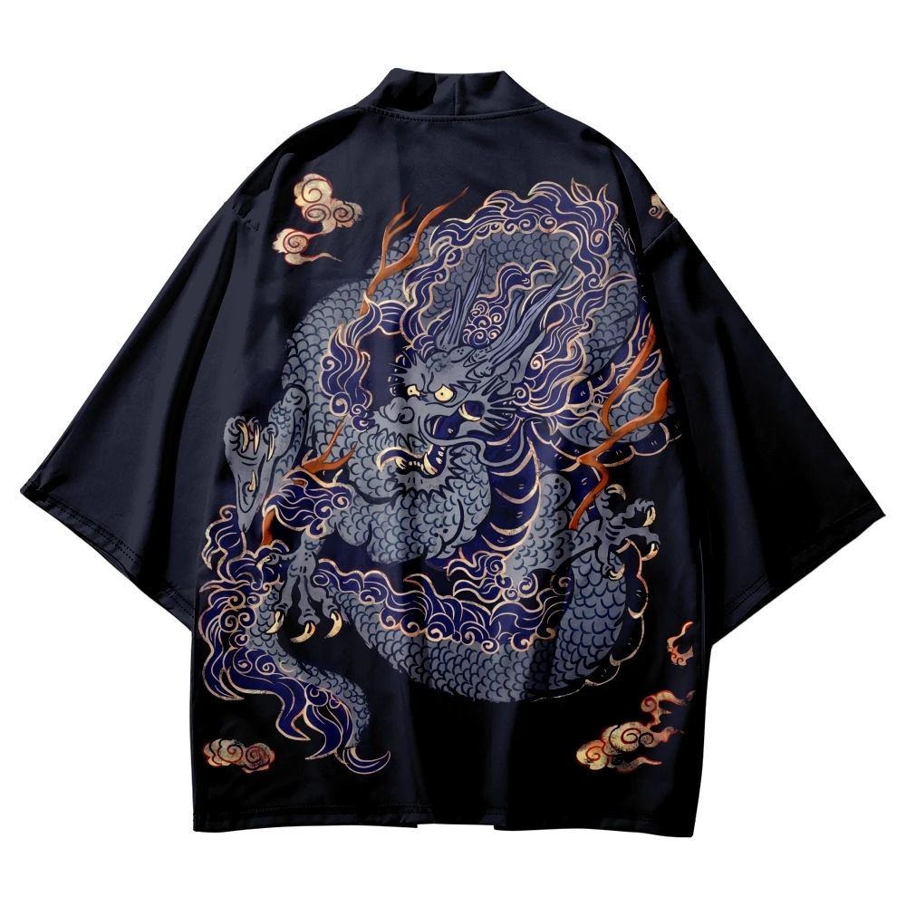 Kimono samouraï traditionnel pour hommes et femmes, imprimé Dragon, Anime japonais, Cosplay Haori, Cardigan Yukata, chemise, Robe d'été