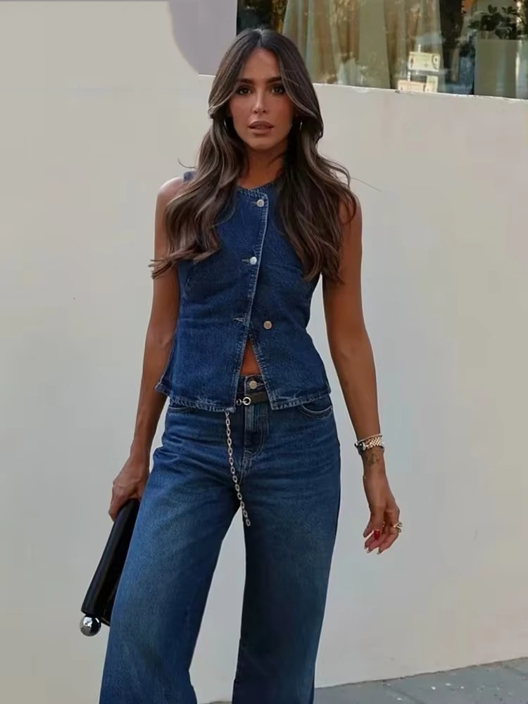 Gilet femme 2025 nouvelle mode Denim gilet haut dames décontracté recadrée sans manches veste manteau Streetwear gilet vêtements d'extérieur