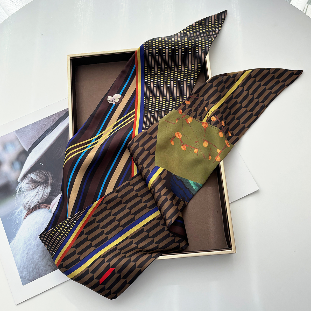 Écharpe fine élégante à imprimé pour femmes, bandeau de luxe, ruban en soie doux, cravate, sac à main, écharpe, ceinture de poignet, foulard