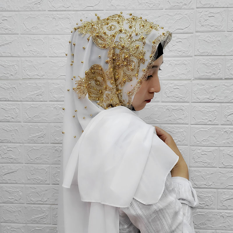 Mousseline de soie Hijab pour femmes longue écharpe châle mode musulman miroitant or paillettes Hijab tête enveloppement foulards Abaya foulard Turbantes
