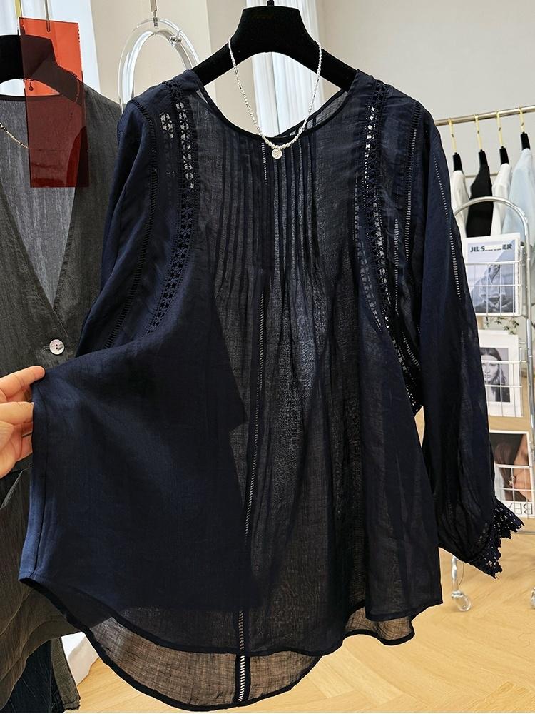 Dame dentelle Vintage Blouse chemise printemps été à manches longues évider pure Sexy Blouse femmes Chic haut Blusas