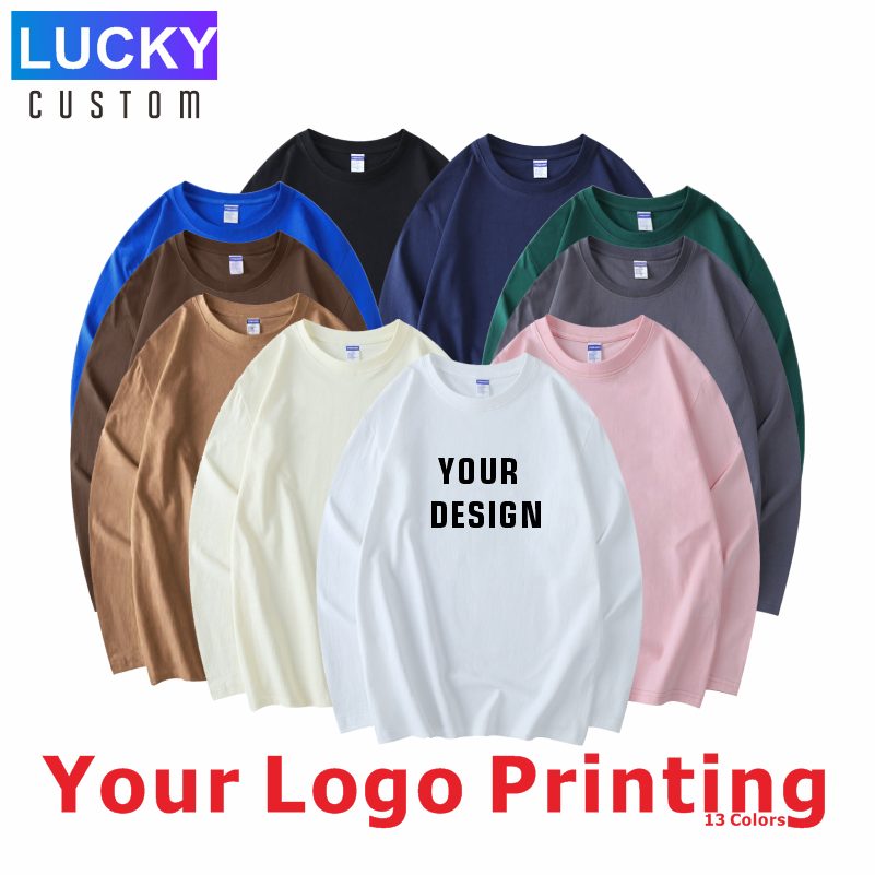 T-shirt à manches longues et col rond 100% coton, décontracté, tendance, confortable, avec logo brodé et impression personnalisée.